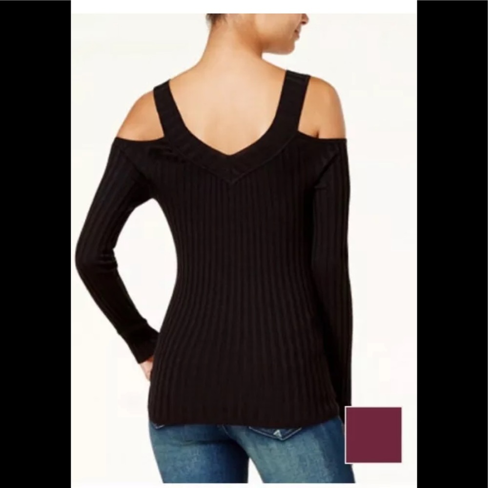 Hooked Up Cold Shoulder Sweater Top Ruby Wine Bur… - image 5